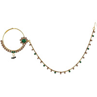 Lucky Jewellery 18 K Gold Plated Karwa Chauth Golden Green Color Alloy Wedding Suhag Nath for Girls & Women