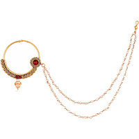 Lucky Jewellery 18 K Gold Plated Karwa Chauth Golden Maroon Color Alloy Wedding Suhag Nath for Girls & Women