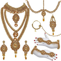Lucky Jewellery Designer Gold Plated Dulhan Bridal Jewelry Set 8 Pcs. for Girls & Women (WZK-LCT)