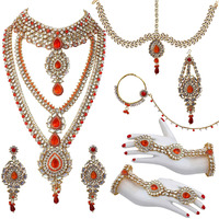 Lucky Jewellery Designer Gold Plated Dulhan Bridal Jewelry Set 8 Pcs. for Girls & Women (WZK-O)
