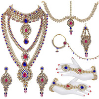 Lucky Jewellery Designer Gold Plated Dulhan Bridal Jewelry Set 8 Pcs. for Girls & Women (WZK-RB)