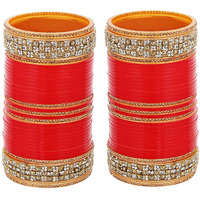 Lucky Jewellery Bridal Bangle Set Red Designer Chura Dulhan Wedding Punjabi Choora Fashion Jewellery Chuda For Women (799-M1C1-Z721-R26)