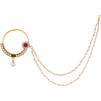 Lucky Jewellery 18 K Gold Plated Karwa Chauth Magenta Green Color Alloy Wedding Suhag Nath for Girls & Women