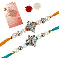 LUCKY JEWELLERY Designer Combo German Silver Quirky Dolphin Shape Rakhi for Bro/Brother/Bhaiya/Bhai/Bhabhi (Pack of 2) Rakshabandan Rakhee Bracelet Rakshashutra (28-CHR1-LJ710-2)