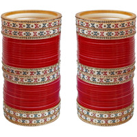 Lucky Jewellery Bridal Bangle Set Red Designer Chura Wedding Punjabi Choora Fashion Jewellery Chuda Set (871-M1C1-NIDHI-R26)
