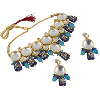 LUCKY JEWELLERY Back Meenakari 18k Gold Plated Multicolor Earring Combo Jewellery Set Uncut Kundan Big Faux Kundan Dibbi Kundan Choker Necklace Set for Girls & Women