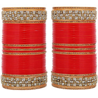 Lucky Jewellery Bridal Bangle Set Red Designer Chura Dulhan Wedding Punjabi Choora Fashion Jewellery Chuda For Women (799-M1C1-Z721-R24)