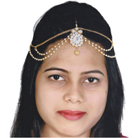 Lucky Jewellery Bridal Dulhan Collection White Color Stone Tikka Wedding Matha Patti For Girls & Women (165-L1PM-10-W)