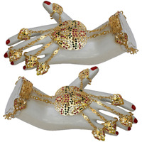 Lucky Jewellery Elegant Magenta Green Color Gold Plated Stone Hand Bracelet Bridal Dulhan Hathphool For Girls & Women (1200-CHN-C319-RG)