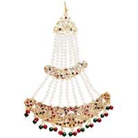 Lucky Jewellery White Magenta Green Stone Multilayered Pearl Kundan Passa for Women (660-CKN-C194-RG)
