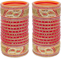Lucky Jewellery Bridal Bangle Set Golden White & Red Stone Chuda, Wedding punjabi Choora Fashion Chura Set for Women (1188-M1C1-723-R26)