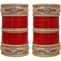 Lucky Jewellery Bridal Bangle Set Red Color Chuda Dulhan Punjabi Choora Wedding Chura For Women (2310-G1C1-1018-R24)