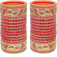 Lucky Jewellery Bridal Bangle Set Red Chura Golden White & Red Stone Choora Designer Chuda For Women (1188-M1C1-723-R22)