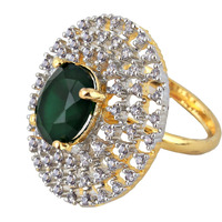 Lucky Jewellery 18K Gold Plated American Diamond Green Color Ring/Finger Ring For Girls & Women (132-U4FA-1259-G)