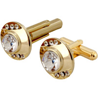 Lucky Jewellery Unique Men Jewelry White Color Stone Gold Plated Sleeve Button Formal Cuff Button Wedding Shirt Button, Suit, Blazer Cufflinks Pair Gift Set For Men (218-M4C4-STGM40)