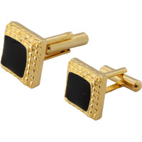 Lucky Jewellery Unique Men Jewelry Black Color Gold Plated Sleeve Button Formal Cuff Button Wedding Shirt Button, Suit, Blazer Cufflinks Pair Gift Set For Men (172-M4C4-A5310)