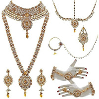 Lucky Jewellery White CZ Stone Non-Precious Metal Jewellery Set for Women - Pack of 8 (4917-WZS-1009-LCT-W)