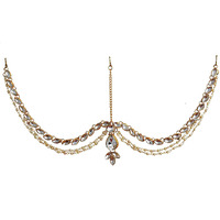 Lucky Jewellery Designer Gold Plated White Color Moti Pearl Maang Tikka Damini Kundan Stone Wedding Mathapatti for Girls & Women (248-L1PS-28-W)