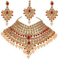 Lucky Jewellery Non Precious Metal Set for Women (1815-L1Ss-Kd124-Lct-Mod-2, Red)