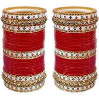 Lucky Jewellery Bridal Bangle Set Red Designer Chura Wedding Punjabi Choora Fashion Jewellery Chuda For Women (1016-M1C1-SUNAINA-R)