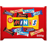 Mars Minis Assorted Chocolate Bar Pouch, 500 Gram, Orange & White
