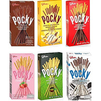 Pocky Stick Variety Pack 6 New Flavour, Double Chocolate, Chocolate Banana, Chocolate Cream, Strawberry, Matcha, Cookies & Cream 70 Grams Each Pack Of 6