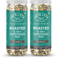 Healthy Treat Roasted 5 In 1 Super Seeds Mix Combo 300Gm (Pack Of 2,150Gm Each)|Trail Mix|Roasted Seeds Mix For Eating|A Blend Of Pumpkin Seeds,Flax Seeds,Watermelon Seeds,Chia Seeds,& Sesame Seeds