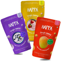 Happa Fruit Melts and Yogo Melts | Mango, Strawberry and Blueberry | Real Fruit and Yogurt snacks | Probiotics, Protien and Calcium |Safe from 8 months onwards | Easy to Carry | Pack of 3