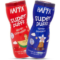 Happa Organic Multigrain Vanilla & Blueberry, Apple & Cinnamon Melts Teething Puffs | Nutritious, Organic Baby Food and Snacks | No Artificial Flavours | Not Fried | No Rice Bran Oil | Pack of 2