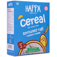 Happa Organic Baby Food Sprouted Ragi, Mango and Banana Cereal Mix Porridge | Calcium Booster - Bone Strength | 100% Natural, Organic Khichdi | No Added Salt, Sugar or Milk | No preservatives | 200gm