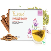 Teabox Fresh Kashmiri Kahwa Saffron (Kesar) Green Tea | Green Tea Handblended with Natural Saffron, Almond, Cardamom & Cloves | 100% Natural Ingredients, 25 Teabags