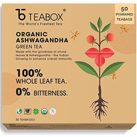 Teabox Organic Ashwagandha Green Tea 50 Teabags | Ayurvedic Blend of Premium Green Tea and Natural Ashwagandha | Boosts Immunity and Improves Memory | Silken Pyramid Teabags