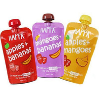Happa Organic Food for little one, Fruit Puree (Apple+Banana, Mango+Banana, Apple+Mango) Stage 2, 3 Pouches, 100 Gram Each