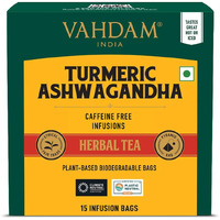 VAHDAM, Turmeric Ashwagandha Herbal Tea Bags (15 Count) Caffeine Free, Non-GMO, Gluten-Free | 100% Pure Herbal Blend - Sweet & Earthy | Individually Wrapped Pyramid Tea Bags | Direct from Source