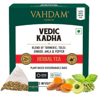 VAHDAM, Vedic Kadha Herbal Tea Bags (15 Count) Caffeine Free, Non-GMO, Gluten-Free | 100% Pure Herbal Tisane - Earthy & Savory | Individually Wrapped Pyramid Tea Bags | Direct from Source