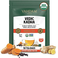 VAHDAM, Vedic Kadha Herbal Tea Bags (50 Count) Caffeine Free, Non-GMO, Gluten-Free | 100% Pure Herbal Tisane - Earthy & Savory | Whole Loose-Leaf Tea Bags | Resealable Ziplock Pouch