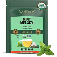 VAHDAM, Mint Green Tea Bags (50 Count) Low Caffeine, Non-GMO, Gluten-Free, Naturally High Grown | Whole Loose Leaf Tea Bags | Resealable Ziplock Pouch