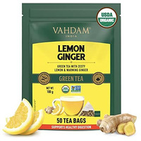 VAHDAM, Lemon Ginger Green Tea Bags (50 Count) Med Caffeine, Non GMO, Gluten Free | Fruity Flavor - Zesty Lemon & Orange Peel | Whole Loose Leaf Tea Bags | Resealable Ziplock Pouch