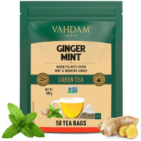 VAHDAM, Ginger Mint Green Tea Bags (50 Count) Med Caffeine, Non-GMO, Gluten-Free, Naturally High Grown Green Tea | Whole Loose Leaf Tea Bags | Resealable Ziplock Pouch