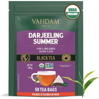VAHDAM, Organic Darjeeling Black Tea Bags (50 Count) High Caffeine, Non-GMO, Gluten-Free | Strong, Robust & Flavoury | Unblended Second Flush Darjeeling Tea Bags | Resealable Ziplock Pouch
