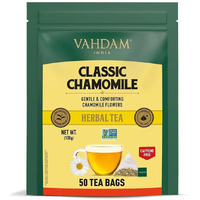 VAHDAM, Chamomile Herbal Tea Bags (50 Count) Caffeine Free, Non-GMO, Gluten-Free | 100% Pure Herbal Tisane - Sweet & Floral | Whole Loose-Leaf Tea Bags | Resealable Ziplock Pouch