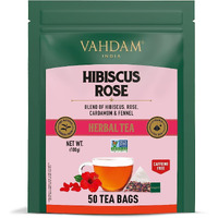 VAHDAM, Hibiscus Flowers Herbal Tea Bags (50 Count) Caffeine Free, Non-GMO, Gluten Free Hibiscus Tea | Floral Flavor Tisane - Hibiscus Rose Petals & Exotic Spices | Resealable Ziplock Pouch