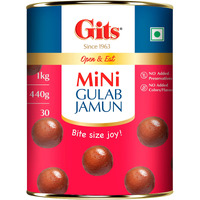 Gits Open & Eat Mini Gulab Jamun, 30 Pieces Per Can, Mouth-Watering Indian Mithai, 1Kg