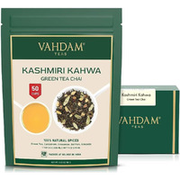 VAHDAM, Kashmiri Kahwa Tea Loose Leaf (50+ Cups, 100g) | Pure SPICES | Masala Chai Tea | Green Tea, Cinnamon, Cardamom, Almond, Saffron | Spiced Chai Tea Loose Leaf | Brew Hot Or Iced Tea | Vacuum Sealed