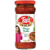 TOPS Gold Mango Pickle - 375 gm Glass Bottle | Prepared with the goodness of Mustard Oil | Handpicked ingredients.