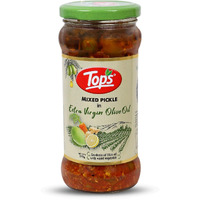 TOPS Olive Oil Mixed Pickle -370 gm Glass Jar | Perfect blend of nine select seasonal vegetables in extra virgin olive oil and aromatic spices