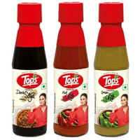 TOPS Red Chilli Sauce 200 gm + Green Chilli Sauce 200 gm +Dark Soya Sauce 220 gm -(Combo) Pack of 3.