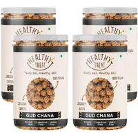 Healthy Treat Gur Chana 800gm | Jaggery Coated Chana | Gud Chana | Roasted Chickpeas with Natural Jaggery | Immunity Booster | Delicious and Healthy Gur Chana Snacks | Perfect for Snacking Anytime | (Pack of 4, 200 gm each)