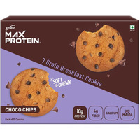 RiteBite Max Protein Choco Chips Cookies with 10g Protein, 4g Fiber | No Madia, GMO Free, No Preservatives 7 Grain Breakfast Cookies, 55g (Pack of 12)