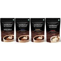 COCOSUTRA Hot Chocolate Mix Combo | Swiss Vanilla, Mocha, Caramel & Hazelnut Flavoured | Enjoy hot or cold | Pack of 4 (Each 100 g) 400 g | Vegan Drinking Chocolate